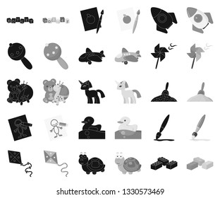 Children's toy black,monochrome icons in set collection for design. Game and bauble vector symbol stock web illustration.