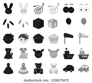 Children's toy black,monochrome icons in set collection for design. Game and bauble vector symbol stock web illustration.