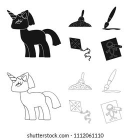 Children's toy black,outline icons in set collection for design. Game and bauble vector symbol stock web illustration.