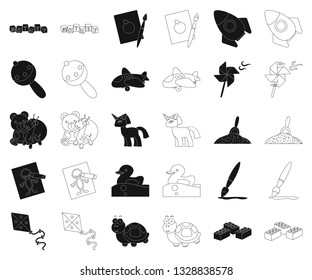 Children's toy black,outline icons in set collection for design. Game and bauble vector symbol stock web illustration.