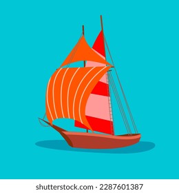 Children's toy boat with sails. Isolated on a white background. Vector illustration