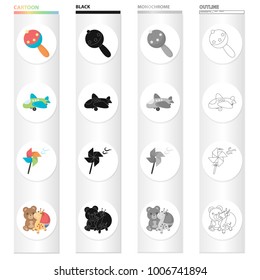 Children's toy cartoon icons in set collection for design. Game and bauble vector symbol stock web illustration.