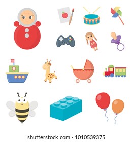 Children's toy cartoon icons in set collection for design. Game and bauble vector symbol stock web illustration.