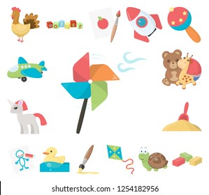 Children's toy cartoon icons in set collection for design. Game and bauble vector symbol stock web illustration.