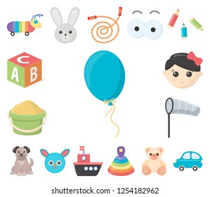 Children's toy cartoon icons in set collection for design. Game and bauble vector symbol stock web illustration.