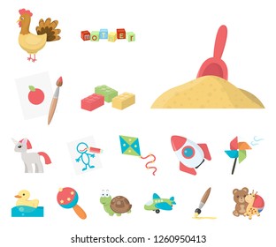 Children's toy cartoon icons in set collection for design. Game and bauble vector symbol stock web illustration.