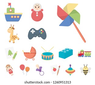 Children's toy cartoon icons in set collection for design. Game and bauble vector symbol stock web illustration.