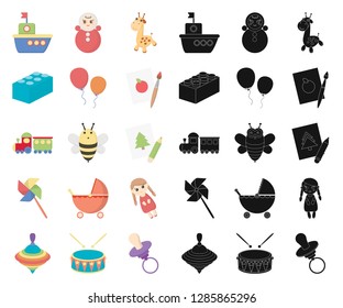Children's toy cartoon,black icons in set collection for design. Game and bauble vector symbol stock web illustration.