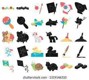 Children's toy cartoon,black icons in set collection for design. Game and bauble vector symbol stock web illustration.
