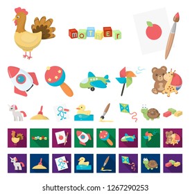 Children's toy cartoon,flat icons in set collection for design. Game and bauble vector symbol stock web illustration.