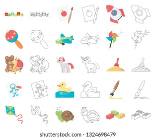 Children's toy cartoon,outline icons in set collection for design. Game and bauble vector symbol stock web illustration.