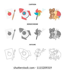 Children's toy cartoon,outline,monochrome icons in set collection for design. Game and bauble vector symbol stock web illustration.