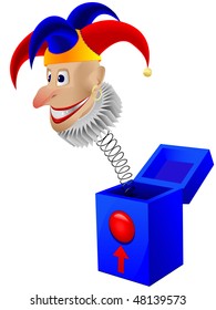 Children's toy the clown - a joker in a box with a spring in a vector isolated on a white background