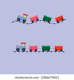 children's toy colorful train cartoon. train with trailers. flat vector illustration