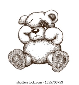 
Children's toy crying. Tears Soft toy teddy bear.