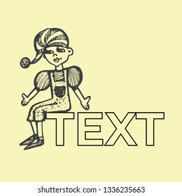 children's toy doll character. Hand-drawn vector illustration with text space.