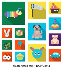 Children's toy flat icons in set collection for design. Game and bauble vector symbol stock web illustration.