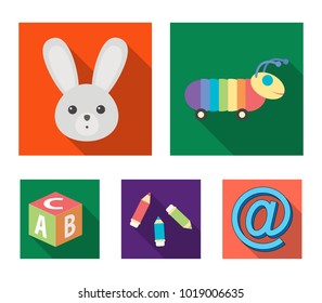 Children's toy flat icons in set collection for design. Game and bauble vector symbol stock web illustration.