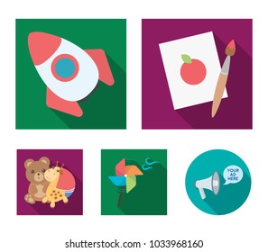 Children's toy flat icons in set collection for design. Game and bauble vector symbol stock web illustration.