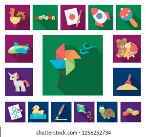 Children's toy flat icons in set collection for design. Game and bauble vector symbol stock web illustration.