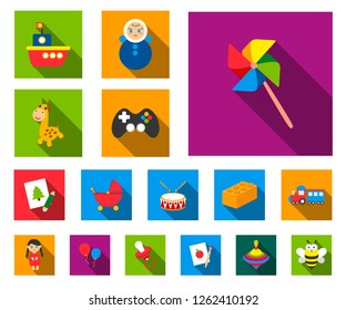 Children's toy flat icons in set collection for design. Game and bauble vector symbol stock web illustration.