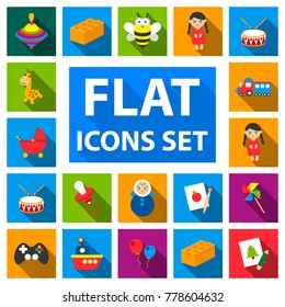 Children's toy flat icons in set collection for design. Game and bauble vector symbol stock web illustration.