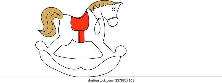 children's toy horse continuous line drawing, isolated vector