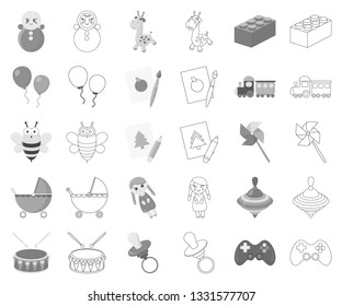 Children's toy monochrome,outline icons in set collection for design. Game and bauble vector symbol stock web illustration.