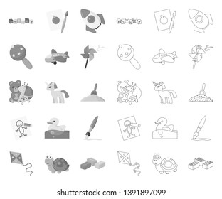 Children's toy mono,outline icons in set collection for design. Game and bauble vector symbol stock web illustration.
