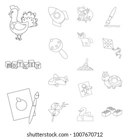 Children's toy outline icons in set collection for design. Game and bauble vector symbol stock web illustration.