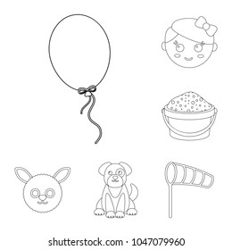 Children's toy outline icons in set collection for design. Game and bauble vector symbol stock web illustration.