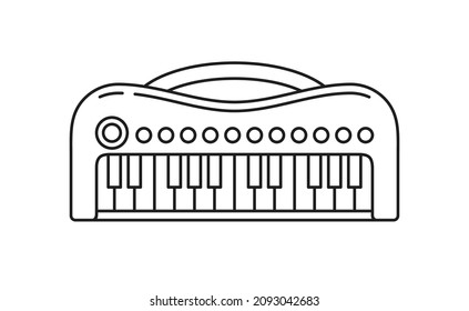 Children's toy piano for playing and music education. Vector outline icon for coloring book isolated on white background