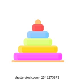 Children's toy pyramid in cartoon style on a white isolated background. Intellectual toy with colorful circles