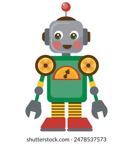 Robot de juguete para niños. Ilustración vectorial sobre fondo blanco. Dibujos animados lindo robot.