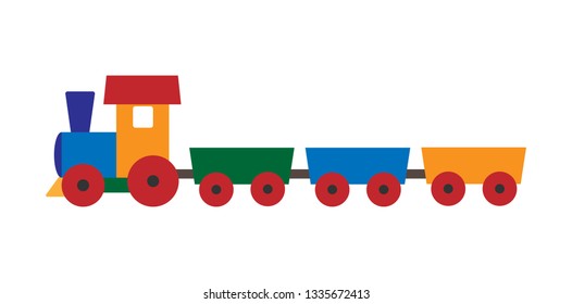 Children's toy train with cars, flat design, color image