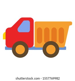 Children's toy truck car for boys with a trailer. Vector illustration in cartoon flat style.