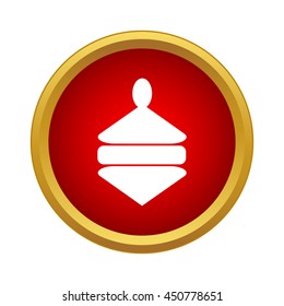 Childrens toy whirligig icon in simple style in red circle. Game symbol