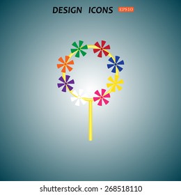 Children's toy wind mill, turntables, pinwheel wind vane. icon. vector design