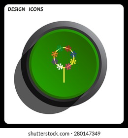 Children's toy wind mill, turntables, pinwheel wind vane. icon. vector design Green Start button, forward, to continue. Flat design style.