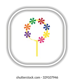 Children's toy wind mill, turntables, pinwheel wind vane.  Modern design flat style icon