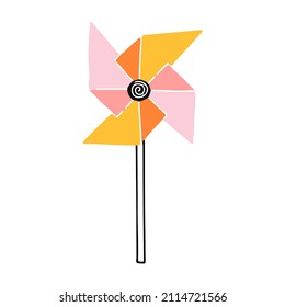 Children's toy Windmill. Summer vacation accessories. Vector illustration isolated on a white background.