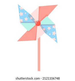 Children's toy Windmill. Summer vacation accessories. Vector illustration isolated on a white background.