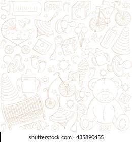 children's toys and accessories on a white background
