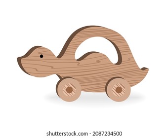 Childrens Toys for Childrens Games and entertainment Cartoon Wooden Toys Wooden turtle Vector Illustration on white background