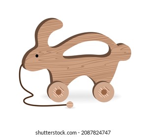 Childrens Toys for Childrens Games and entertainment Cartoon Wooden toys Wooden rabbit Vector Illustration on white background