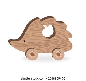Childrens toys for Childrens games and entertainment Cartoon Wooden toys Wooden hedgehog Vector illustration