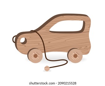 Childrens toys for Childrens games and entertainment Cartoon Wooden toys Wooden car Vector illustration