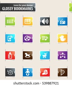 children's toys icons for your design glossy bookmarks