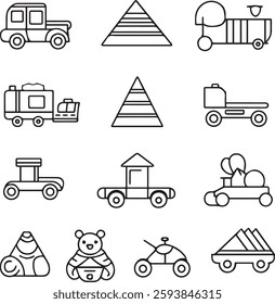 Children's toys line icon set