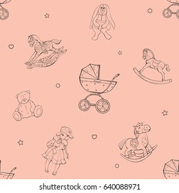 Children's toys, seamless pattern, fashion print design, vector illustration.